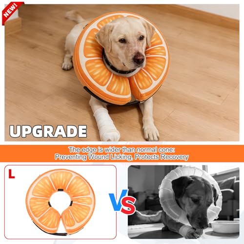 Image of KOOLTAIL Inflatable Dog Cone Collar, Soft Donut E Collar for Dogs After Surgery to Stop Licking Enhanced Alternative, Blow Up Pet Neck Pillow Recovery Adjustable Cone for Dog Cat,Upgrade Size,Orange L