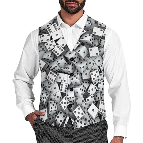 White Dice with Black Spots Men's Suit Vest Slim Fit V-Ncek Waistcoat Business Casual Vest