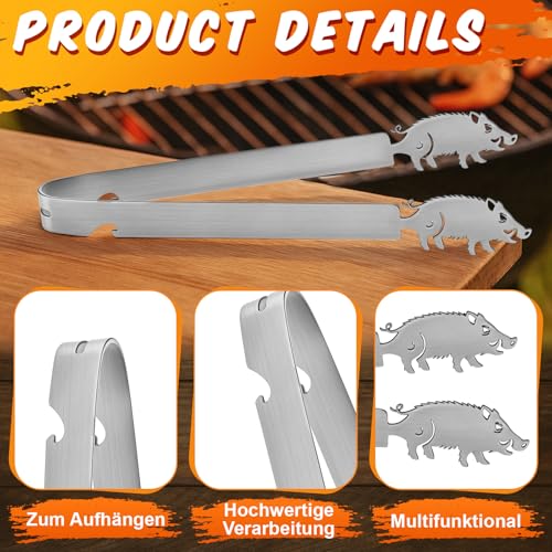 Geiserailie Grillzange Motiv Wildschwein Jäger Geschenk Edelstahl Bratwurstzange für Jagd Jäger Jägerin Männergeschenk Jagdgeschenk Geburtstag, Spülmaschinengeeignet, Silber