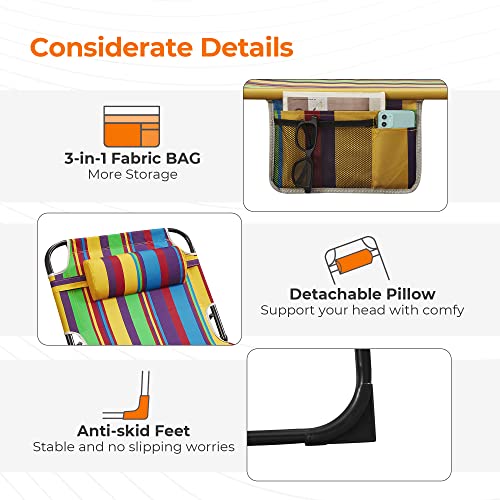 Praisun Folding Lounge Chair For Outside, Chaise Lounge For Outdoor, Tanning Chair With 4-Position Backrest, Sun Lounger Chair With Detachable Pillow, Fabric Bag, For Pool, Garden - Tropical #TOP4