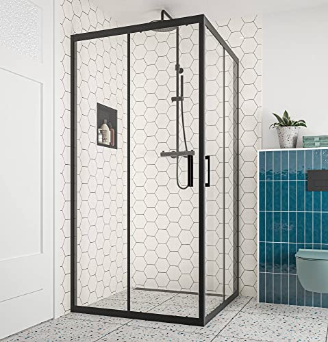 Saqu Sturdy Duschkabine mit Eckdusche inkl. Antikalk 90x90x200cm Matt Schwarz - Stilvolle und funktionale Duschabtrennung für Ihr Badezimmer