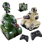 BATTLE TANK CADEO SET: Ces voitures-citernes infrarouges ont une distance de télécommande de 30 mètres, y compris 2 réservoirs, 2 télécommandes, 2 poupées, 2 câbles de charge, 1 tournevis, 1 carte de guide d'utilisateur, 2 tables d'induction, 2 piles rechargeables et 1 manuel d'utilisation. Ce sont des cadeaux sûrs et amusants pour les anniversaires des enfants, Noël et autres célébrations