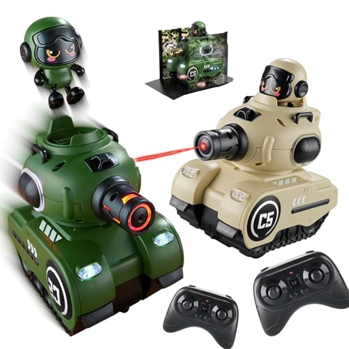 QQCHGOL Lot 2 Chars de Combat télécommandés 2,4GHz avec Robots infrarouges éjectables, hub de régénération de Vie – Cadeau Noël Anniversaire pour Enfants 6-12 Ans