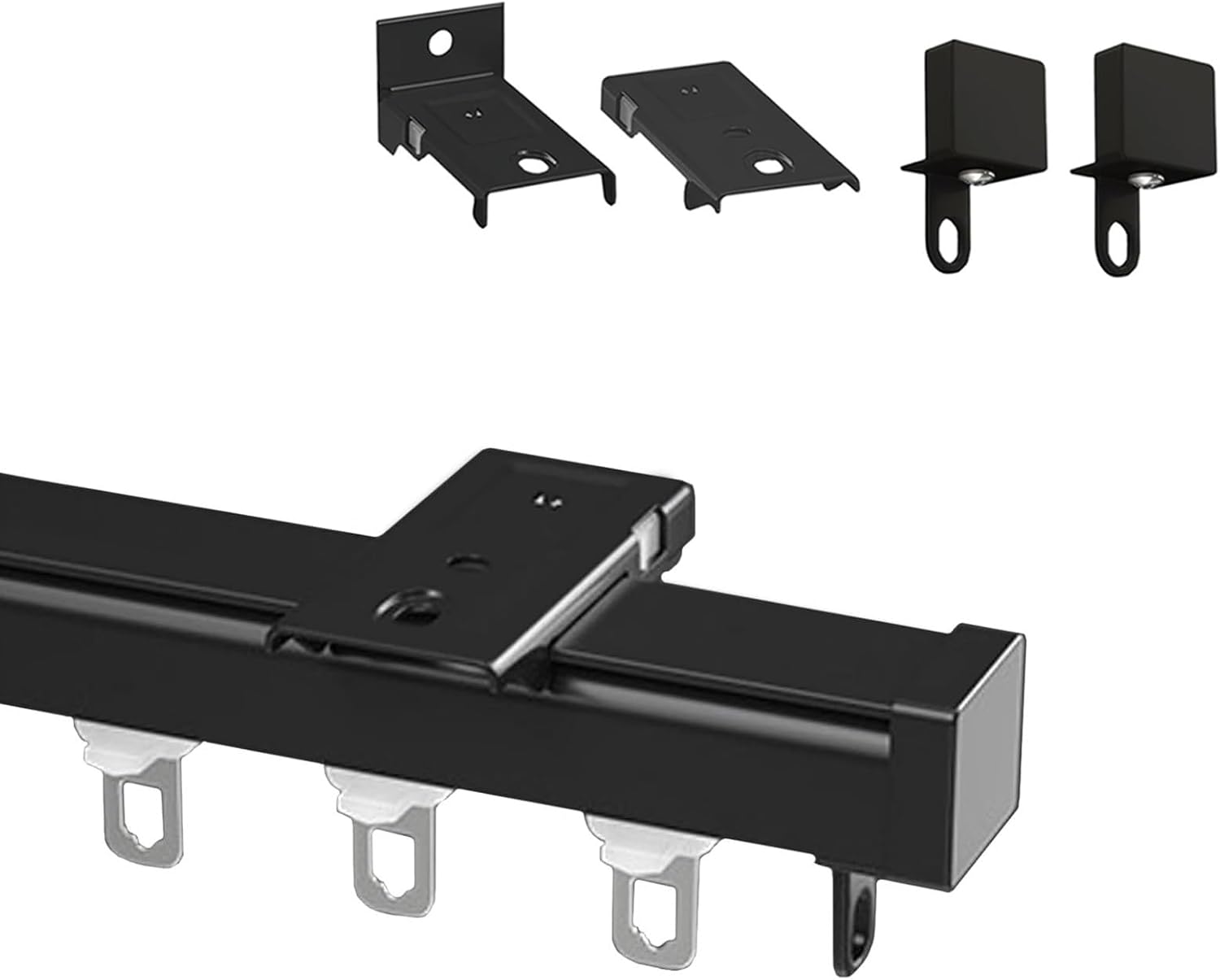 Adjustable Ceiling Curtain Track (1.6ft-19.7ft) - Room Divider Curtain Rod Set, Includes Track, Rollers, Installation Hardware & End Caps, Black Curtain Rail for Flexible Space Solutions.