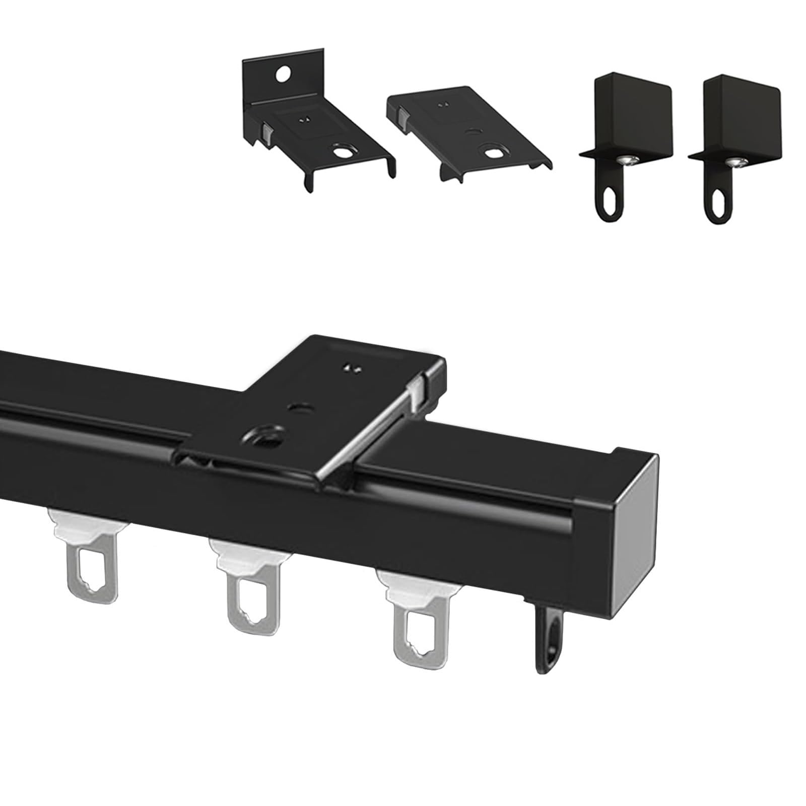 Rail à rideau noir polyvalent en kit complet avec matériel de montage pour fixation plafond