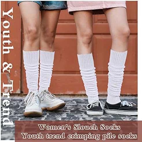 BBTO Women's Slouch Socks Long High Ribbed Knit Loose Stockings Non Slip White Knee Thigh High Socks for Ladies Daily Wearing, Cosplay, Dancing and Party