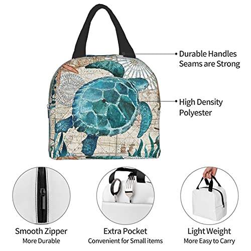 Gocerktr Marine Life Sea Turtle Lunch Bag Reusable Lunch Box Waterproof Thermal Tote Bag Lunch Container Cute Cooler Bag For Women Men Work/Travel/Picnic #TOP4