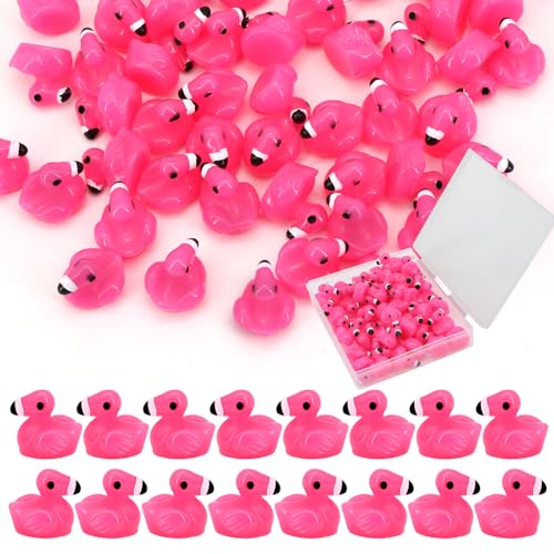 QUPIVA 50pcs Mini Resin Flamingo Ducks, Tiny Flamingo Figurines to Hide, Miniature Pink Flamingos Decor for Dollhouse Micro Fairy Garden Landscape DIY Craft