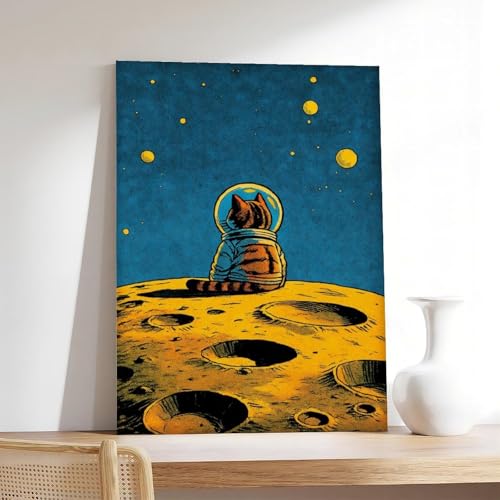 Chat astronaute tableau rétro science-fiction grand format pour chambre - 7