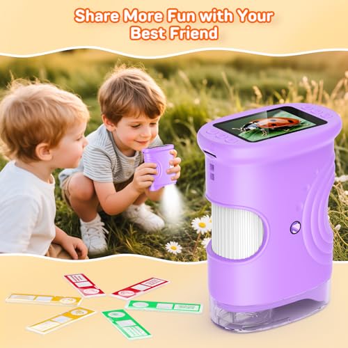 Ashfly Handy Digital Mikroskop für Kinder, 1080P HD 2.0\ Bildschirm Taschenmikroskop, Microscope LED Lights -Anschluss an PC, Mini-Mikroskop draussen Geschenke für 4-12 Jährige Lila