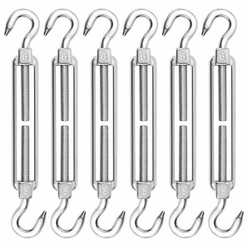 Seilspanner Edelstahl 304, 6 Stück M6 Spannschlösser Drahtspanner Verstellbare Spannhaken für Haken und Haken, Stahlseil Seilspanngarnitur für Sonnensegel, Markisen, Gartendraht, Wäscheleine