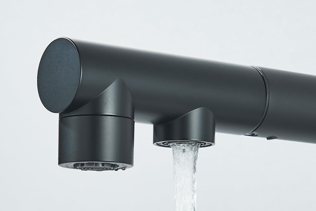Rubinetto da cucina a 3 vie VENOM Pull-Out con doccetta estraibile, tubo separato per acqua potabile filtrata, beccuccio girevole a 360°, 2 tipi di getto, cartuccia in ceramica, corpo in ottone (nero)