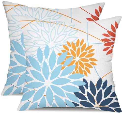 DFXSZ Blue OrangeFloral Outdoor Pillow Covers 20x20 Set of 2 Waterproof