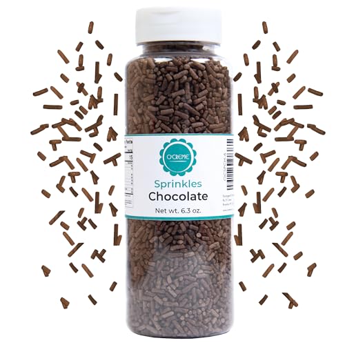 Image of O'Creme Chocolate Sprinkles for Cake Decorating, Kosher, 6.3 oz | Pastel-colored jimmies perfect for cupcakes, cookies, and ice cream. Easy-pour jar keeps decorations fresh and mess-free.