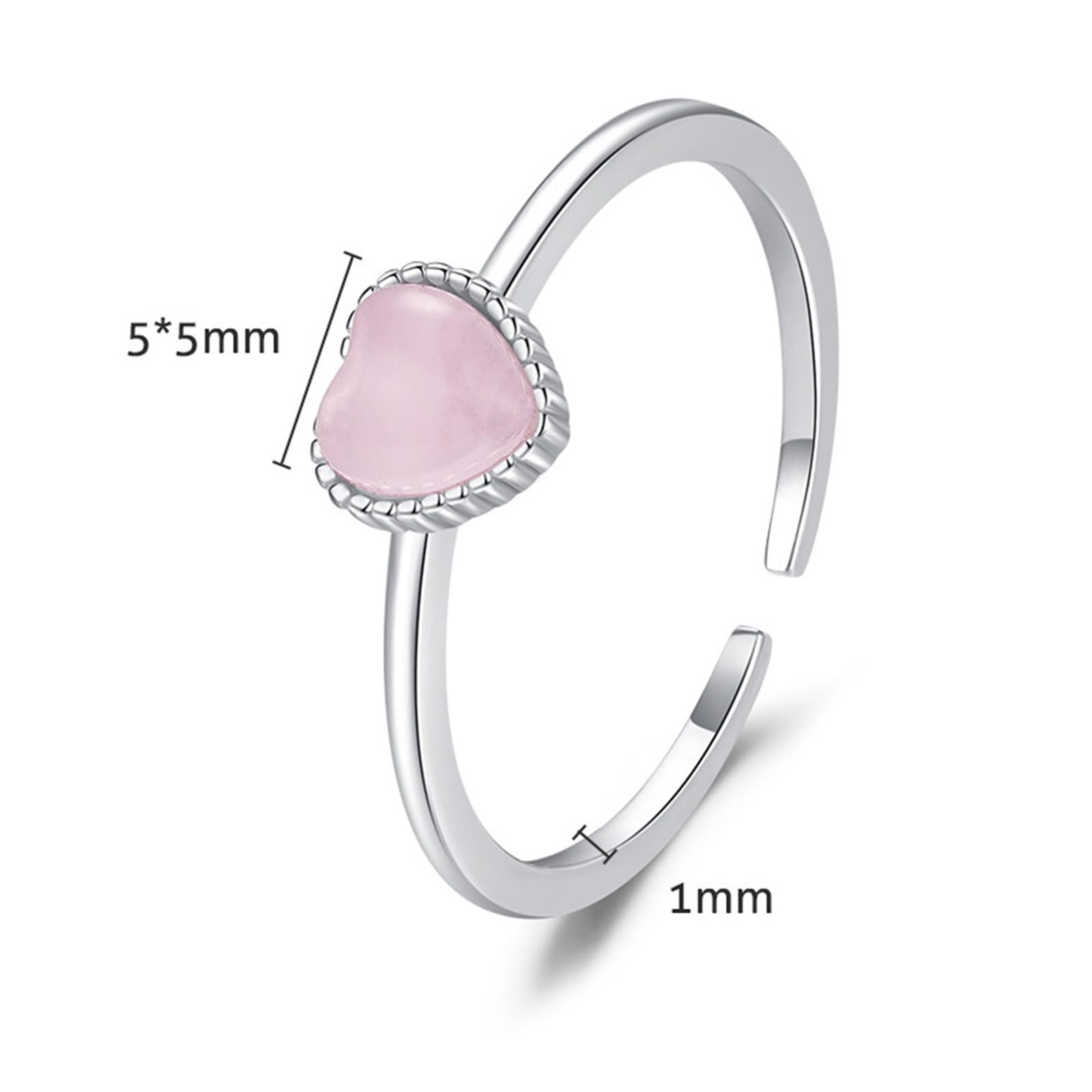 Anillo de compromiso de oro blanco de 9 K/14 K, ópalo rosa, 5 x 5 mm, ajustable