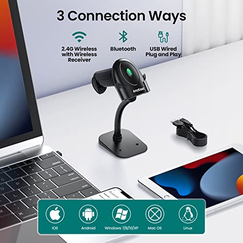 Barcode Scanner, Anyeast Bluetooth And Wireless Barcode Scanner With Stand, 1D 2D Qr Code Scanner Work With Android, Ios, Windows, Mac, Usb Bar Code Reader Scanner For Supermarket Warehouse Library #TOP1