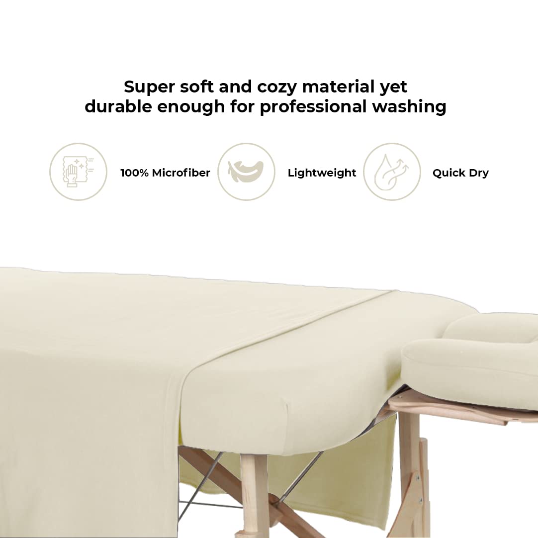 Microfiber Massage Table Sheets Sets 3 Pcs Premium Massage Table Cover Includes Flat, Fitted Massage Sheets Sets & Face Cradle Cover, Soft Massage Bed Cover - Natural Massage Bed Sheets