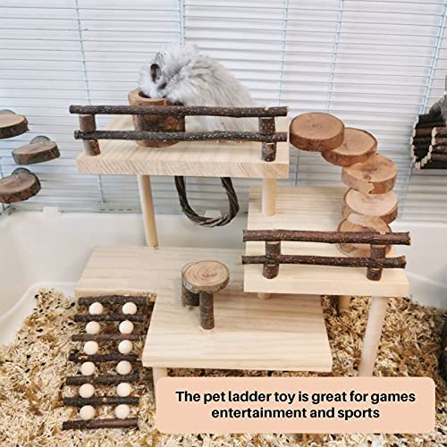 Image of Hamster Climbing Toys 3-Tier Extra Large Hamster Playground Natural Wooden Small Animal Platform Toys Hamster Exercise Activity Climbing Platform with Bridge for Gift