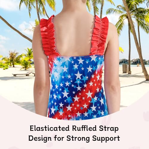 Image of XiaoMoSha Girls One Piece Swimsuit Ruffled Straps Bathing Suits Summer Swim Suit Quick Dry Beach Swimwear for Kids 3-10 Years