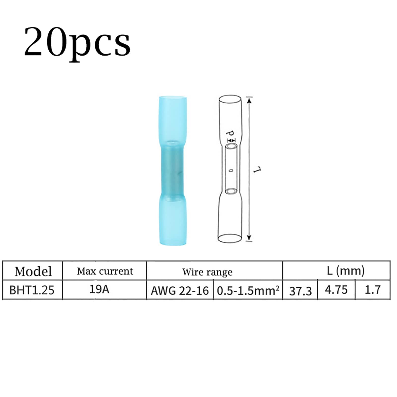 20 Pcs 22-16 AWG del calor a tope conectores de cable eléctrico BHT1.25,Terminales Emplame Termorretráctil,Conector Electricos Termorretráctil-rojo