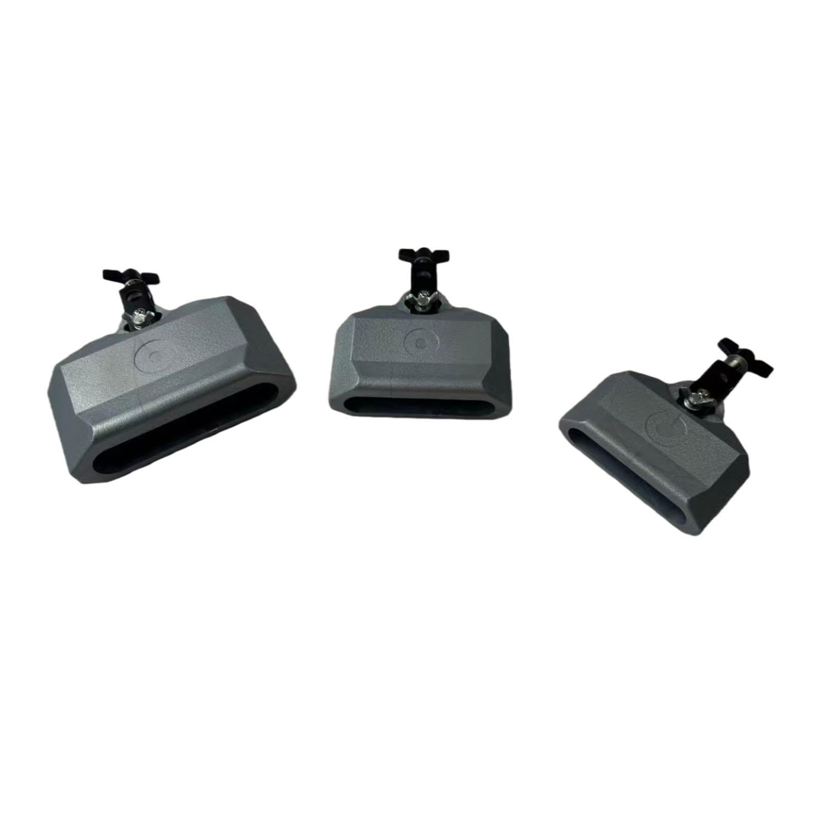 Juego de 3 Cencerros con Clip para Tambores, Soporte para Instrumentos de Percusión Latina, Hecho de Metal Resistente para Bateristas, Ideal, Gris