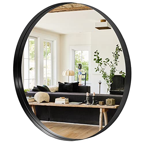 Neutype Round Mirror 28Inch Circle Wall Mirror Metal Framed Wall Mirror Large Hanging Decorative Mirrors For Wall Bathroom Bedroom Living Room (Black, 70Cm) #TOP3