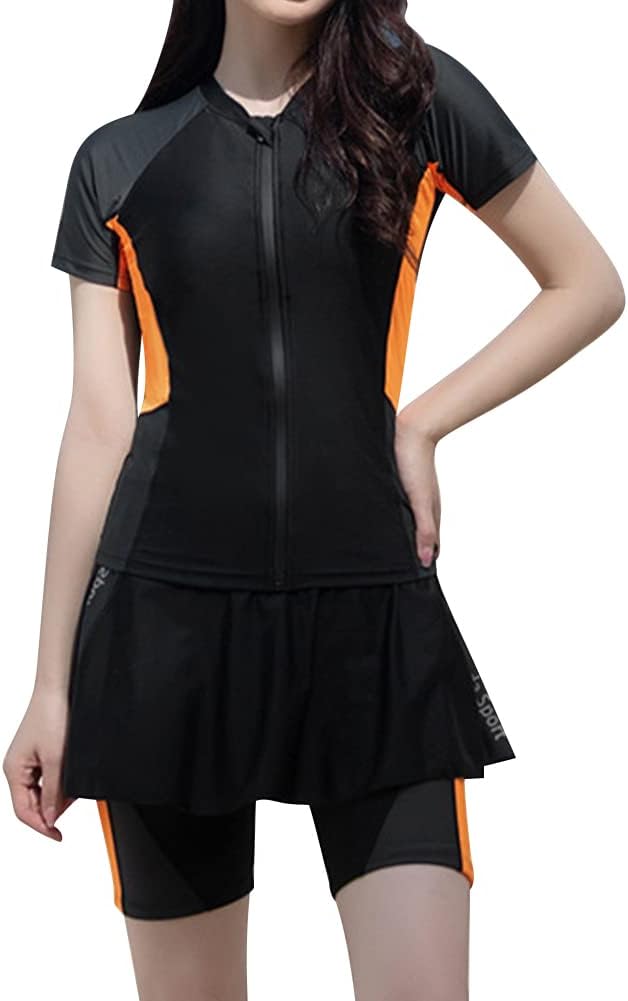 IDOPIP Women's Rash Guard Long Sleeve UPF 50+ Swim Shirts with Shorts Surfing Skirt Two/Three Piece Swimsuit Bathing Suits