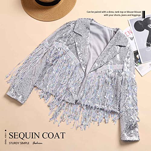 EVILD Fringe Jacket Silver Sequin Blazer Cowboy Outfits for Women2