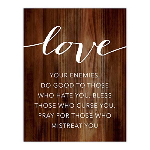 Andaz Press Christian Bible Verses 8.5x11-inch Wood Poster, Love your enemies Luke 6:27, 1-Pack, Religious Christmas Birthday Gift for Him Her