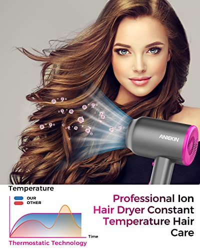Aniekin Hair Dryer With Diffuser, 1875W Ionic Blow Dryer, Professional Portable Hair Dryers & Accessories For Women Curly Hair, Grey #TOP3