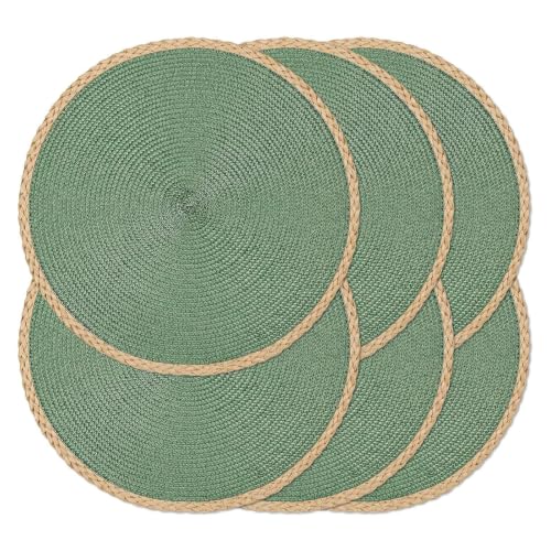 Round Placemats Set of 6, Woven Table Mats, Thin Edge, Green by Noctiflorous - Used condition - US$13.54