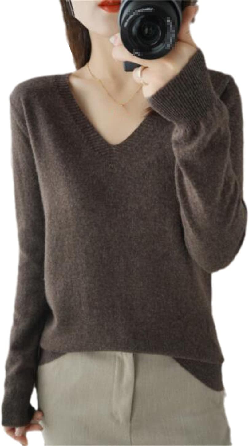 Keusyoi Women’s Casual V-Neck Cashmere Knit Pullover Sweaters – Solid Autumn Jumpers