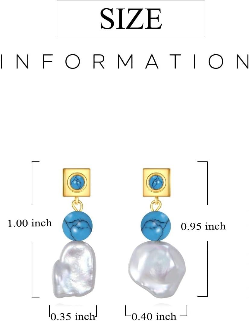 Turquoise Dangle Earrings 14K Gold Plated Sterling Silver Boho Earrings with Cultured Pearl Drop Jewelry Gift for Women - Image 6