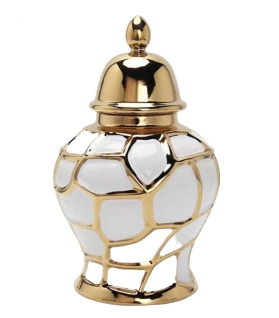 CVdrtyED Home Decor Modern Vase Ceramic Ginger Jar With Lid Decorative Flower Vases Porcelain Temple Traditional Containers Ginger Jar(Gold)