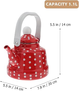 DOITOOL Vintage Tea Kettle 1.1 L Enamel Tea Kettle with Handle, Stove Top Water Kettle Coffee Tea and White Polka Dot with Stainless Steel Filter for Home Kitchen