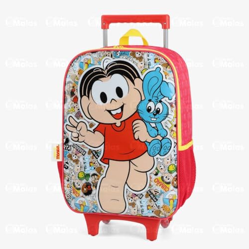 Mochila Infantil com Rodinha, Turma da Mônica, G, Vermelha, Luxcel