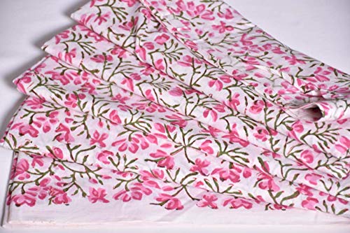 Image of Floral Printed Cotton Cloth Materiel Natural Fabric Running Jaipuri Hand Block Printed Women Dress Material Kurtis Natural 44 inch Inches Width Pink (2 Meter)