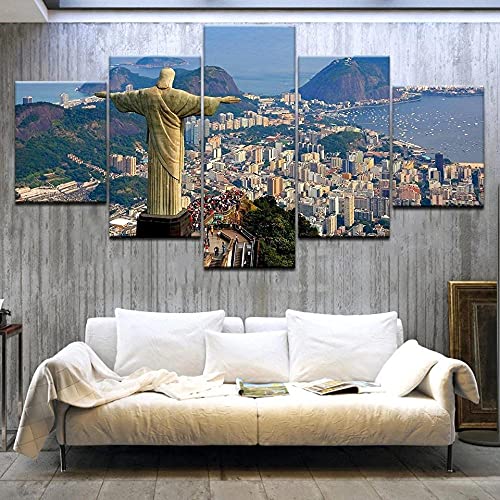 Gfhfg Modular Canvas Pictures 5 Piece Wall Art Framed Rio De Janeiro, Brazil Gargoyle Painting Living Room Prints Home Decor Creative Gift (12X16In2 12X24In2 12X32In1(Frame)) #TOP1