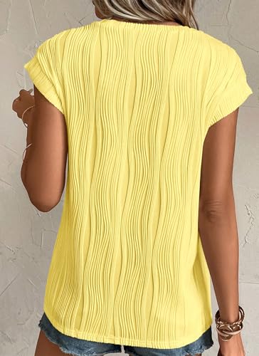 PRETTYGARDEN Blouses for Women Dressy Casual 2025 Summer Cute Cap Sleeve Business Office Tops Textured Spring Work Shirt2