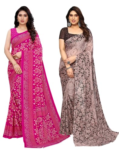 SIRIL Women's Georgette Printed Saree With Unstitched Blouse Piec...