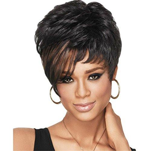 YX Women's Short Wig with Bangs, Fashion Fluffy Wave Synthetic Wig