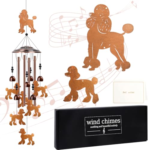 Luvsweets Poodle Wind Chimes for Outside - Poodle Gifts for Women Men, Christmas Birthday Housewarming Gifts Idea, Metal Dog Memorial Sympathy Wind Chimes for Outdoor Garden Patio Yard Porch Decor
