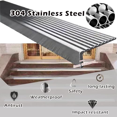 Custom Stainless Steel Stair Nose Molding - 3-8 Ft L Shaped Edge Trim for Hardwood, Vinyl, Laminate, Tile, Concrete - Durable Silver Stair Nosing (3.5ft, WxH: 5x5cm)