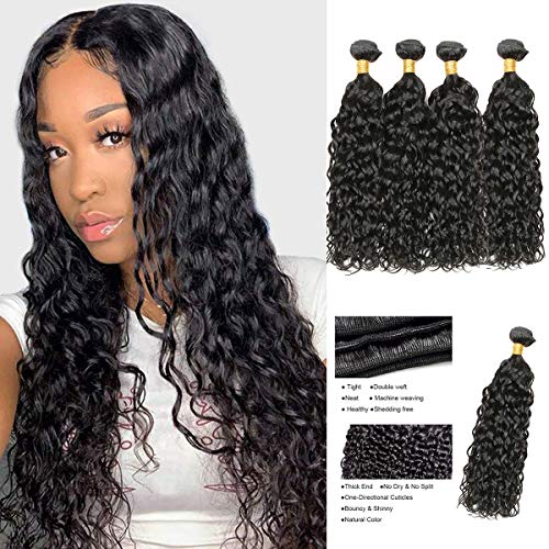 Hensucess Hair Water Wave Bundles Wet and Wavy Bundles Human Hair 18 20 22 24 inch 4 Bundles 100% Human Hair Water Wave Wet and Wavy Human Hair Bundles Natural Color Soft.