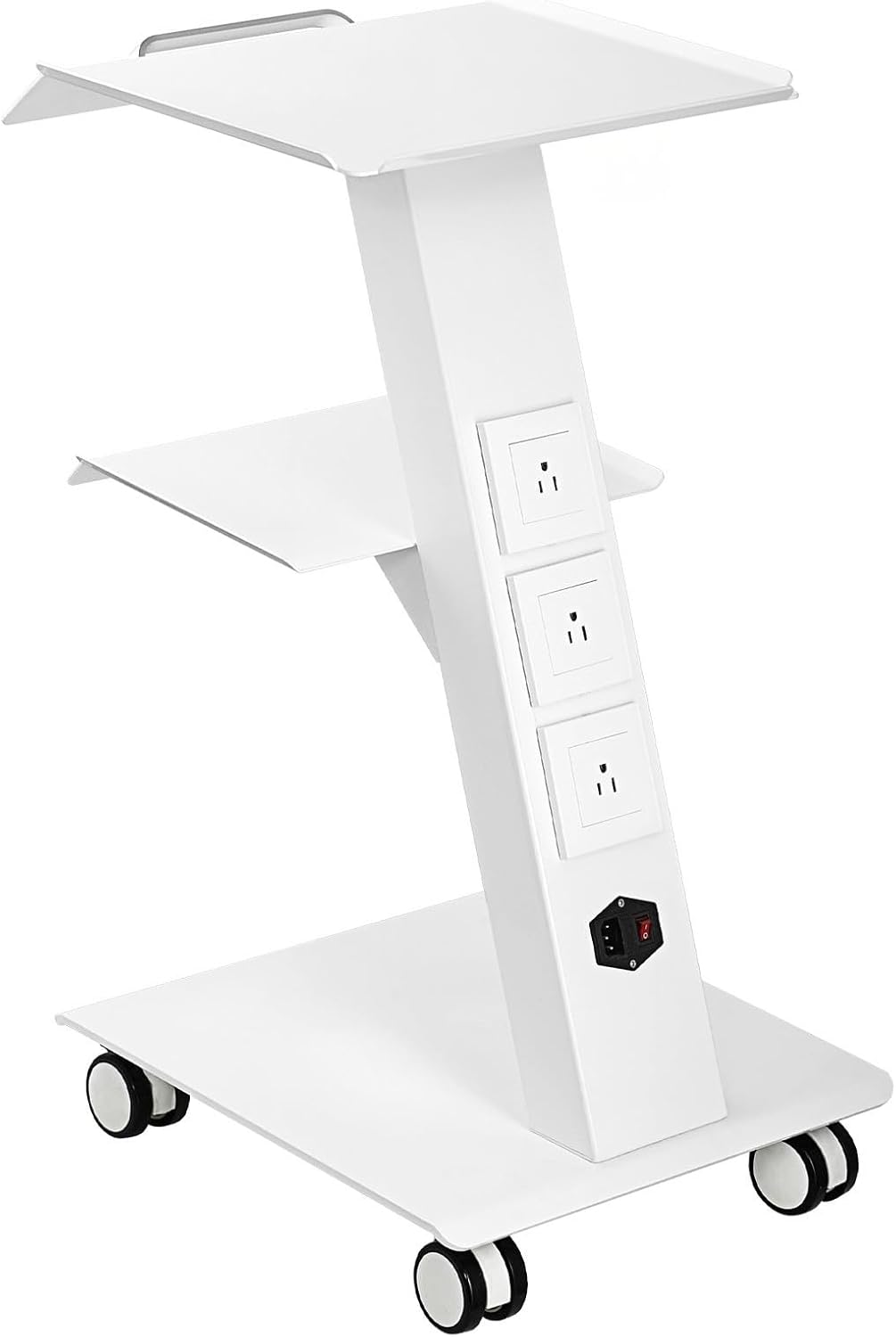Lab Trolley, Rolling Lab Cart with Built-in Socket, 3-Layer Metal Mobile Trolley, Tray Rolling Clinic Cart with Swivel Wheels, 220 lbs Weight Capacity, for Lab, Clinic, Beauty and Salon