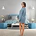Alexander Del Rossa Women's Ribbed Waffle Knit Oversized Sleep Shirt, V-Neck Night Shirt Sweater Top Shadow Blue 2X (A0873SBL2X)