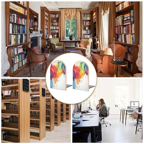 Sujetalibros de madera con acuarela bonitos para decorar la mesa de estudio y estanterías 6