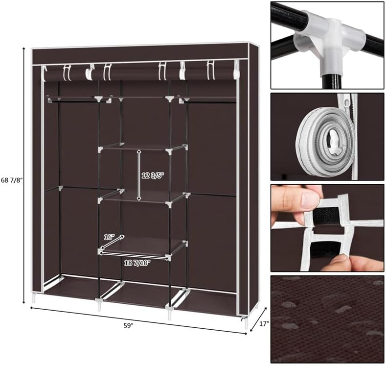Miniatura 3 de Organizadores portátiles de armario y armario de almacenamiento, funda de tela no tejida, barra para colgar ropa móvil y 9 estantes de
