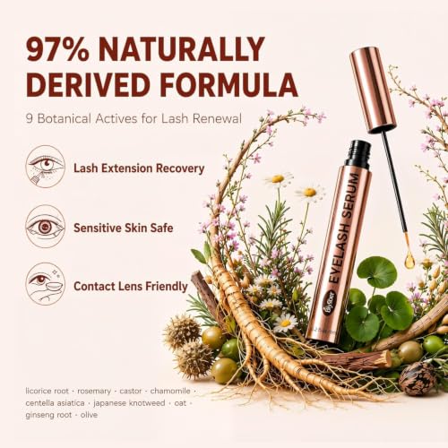 Image of Lash Serum for Eyelash Growth: Eyelash Growth Serum with Peptides & Botanical Extracts for Longer, Fuller-Looking Lashes, Vegan Formula for Sensitive Eyes 6mL
