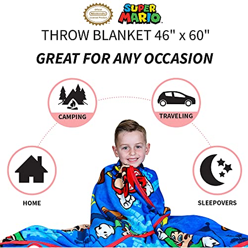 Franco Kids Bedding Super Soft Plush Throw Blanket, 46 In X 60 In, Mario #TOP2